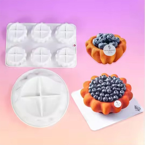 New 6 Cavity Flower Shaped Egg Tart Basin Silicone Mousse Mold Non-stick Cake Mold Baking Tools