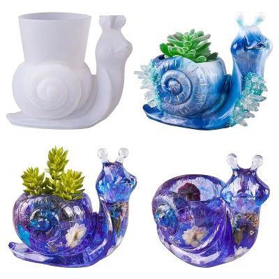 Wholesale Customized 3D Snail Flower Pot Design Resin Silicone Molds DIY Crystal Drop Rubber Animal Ornament Gypsum Mold