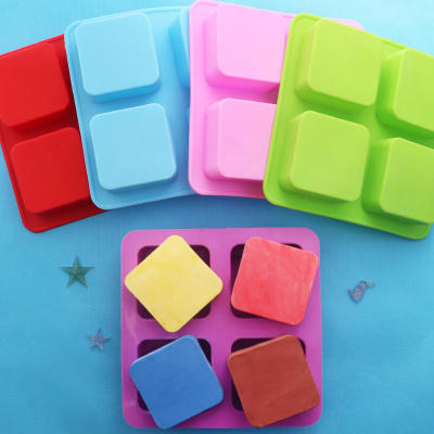 Custom 4-caviey square Shape Silicone Soap Mold Aromatherapy Handicraft Making Mold Bath Room Supplies
