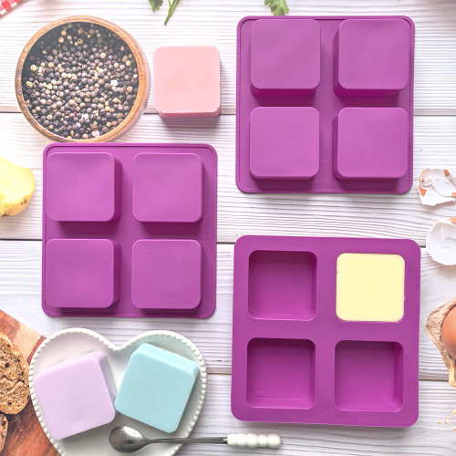 Custom 4-caviey square Shape Silicone Soap Mold Aromatherapy Handicraft Making Mold Bath Room Supplies