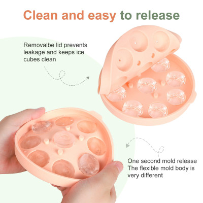9 Cavity 3D Large Rose Round Silicone Ice Cube Trays with Lids Eco-Friendly Ice Mold for Homemade Beverages