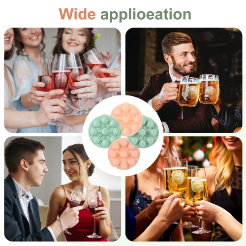9 Cavity 3D Large Rose Round Silicone Ice Cube Trays with Lids Eco-Friendly Ice Mold for Homemade Beverages