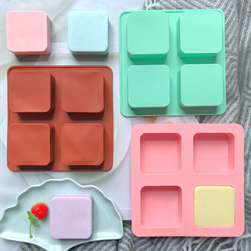 Custom 4-caviey square Shape Silicone Soap Mold Aromatherapy Handicraft Making Mold Bath Room Supplies