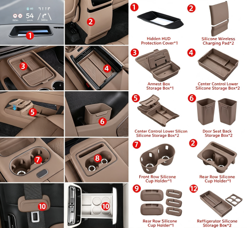 Center Console Wireless Charging Silicone Mat Set & Storage Box for Li Auto i6 i8 L6 L7 L8 L9, Car Interior Decor Modification Accessories