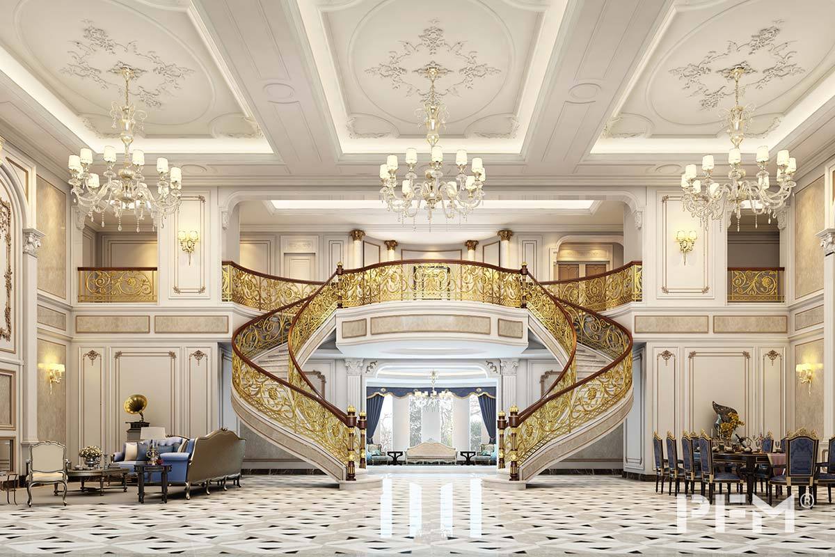 lobby luxury brass staircase design