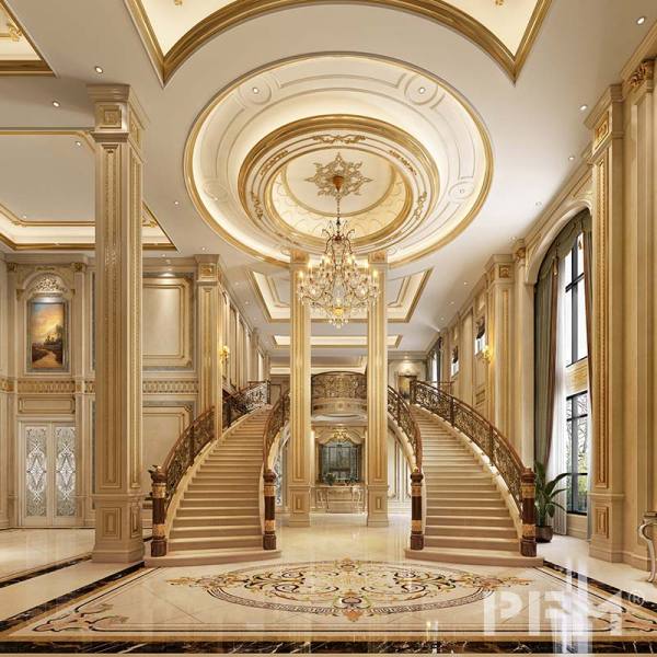 Luxury Royal Palace Gold Handrail Staircase Design for lobby