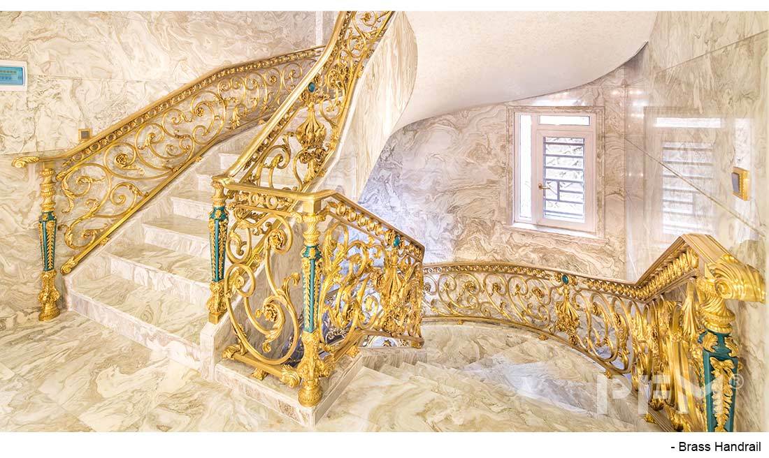 A chip brass railing staircase