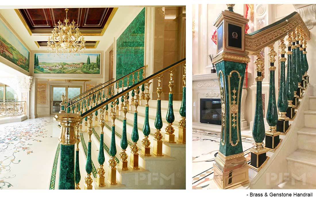 green gemstone handrail staircase