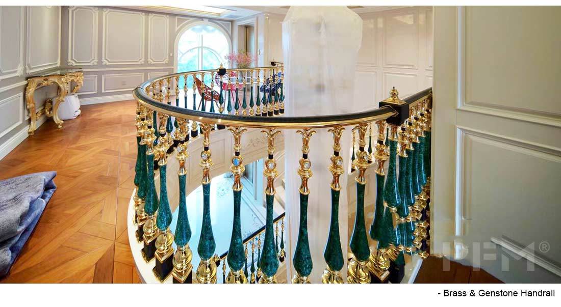 gold brass handrail staircase
