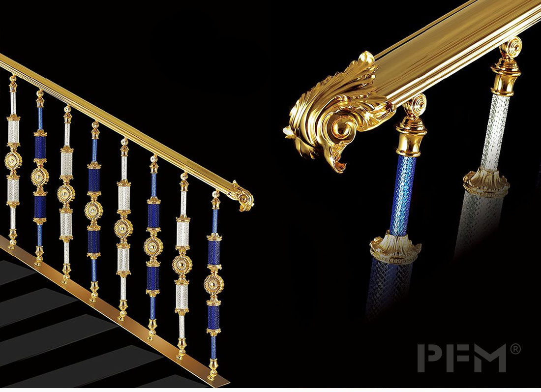 Gold brass crystal handrail