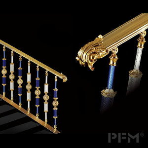Customized Luxury Indoor Royal  Staircase Handrail Brass Crystal Metal Stairs Railing handrail