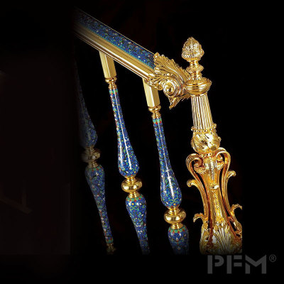 Luxury Villa blue agate baluster Design Brass handrail Staircases