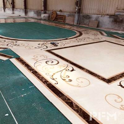 Custom irregular rectangles natural beige flower waterjet marle inlay for villa