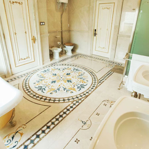 Custom interior flooring inlay marble design waterjet marble medallion for livingroom bathroom