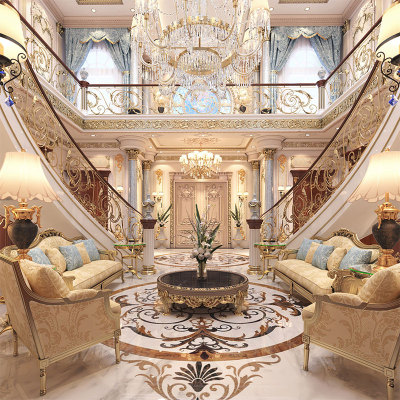 Factory custom royal villa water jet marble medallion lobby floor design decoration