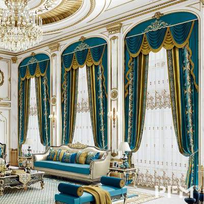 Custom sizw European Royal Luxury Curtains green gold Valance Luxury for living room Window