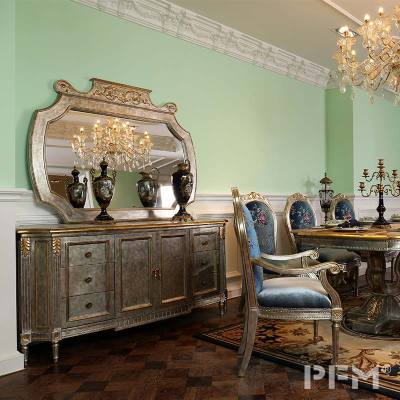 Royal dining wooden table set 6 seater chairs furniture for luxury villa decor