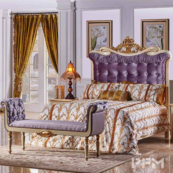 Factory price neo classic king bed royal villa decor bedroom furniture