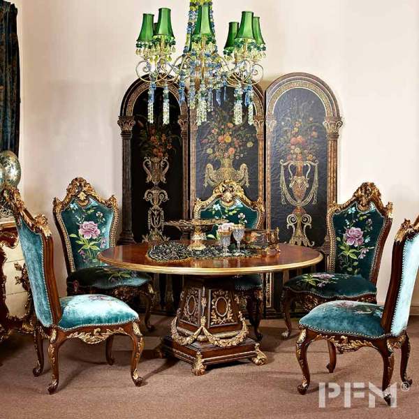Classic round dinner table set luxury dining room solid wood classic furniture with chairs