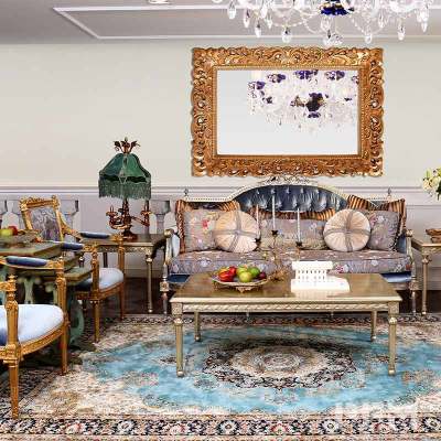 Classic solid wood round dining table set four chairs hand carved dining room gilding furniture