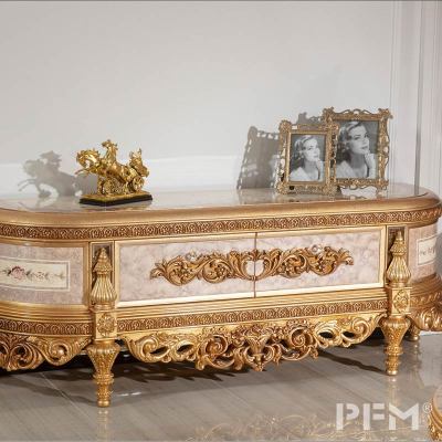 new classic wooden tv stand design living room furniture royal gold TV unit