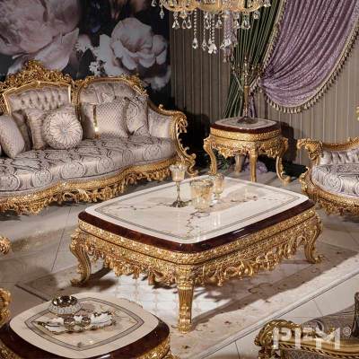 luxury living room sofa furniture gold solid wood sofa set for villa project