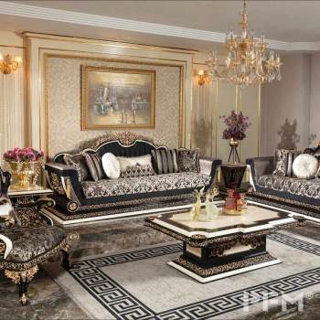 italian luxury living room sofa furniture black solid wood sofa set for villa project