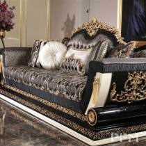 italian luxury living room sofa furniture black solid wood sofa set for villa project