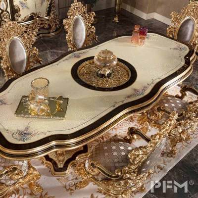 custom classic wooden carved dining table furniture set luxury solid wood table for villa decor