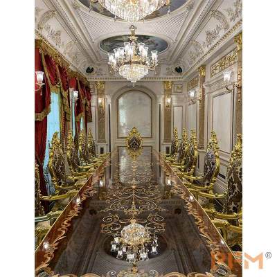 classic gold parquet dinner table chairs royal villa dinning decor wooden furniture set