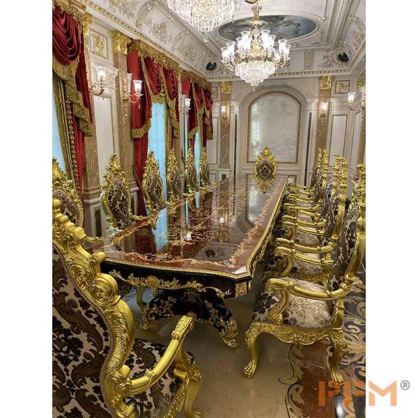 classic gold parquet dinner table chairs royal villa dinning decor wooden furniture set