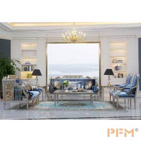 royal blue sofa set classic villa living room decor luxury wooden furniture