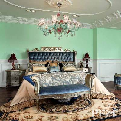 PFM custom royal blue wooden frame bed classic designs luxury furniture