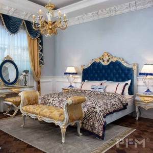 PFM custom royal blue wooden frame bed classic designs luxury furniture