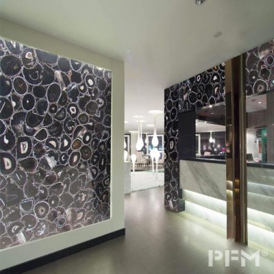 custom semi-precious backlit black agate stone | translucent polish large agate slab for villa decor