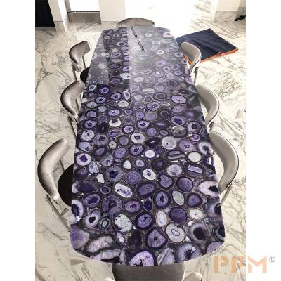 Factory price semi-precious backlit purple agate stone | tabletop | wall | polish  agate slab for  Villa decor