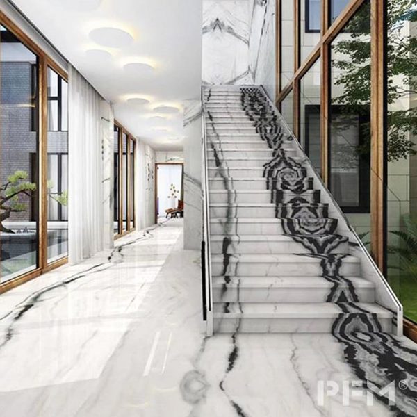 modern luxury villa china panda white marble slab stairs decor