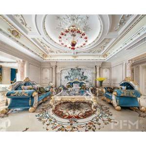 luxury villa elegant royal style design blue velvet sofa set living room oak wood classic furniture