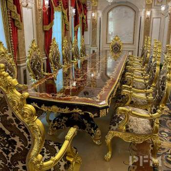 Royal dining room wooden dining table set classic hom furniture villa interior decor