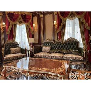 cutomize royal luxury living room green sofa set apartment villa size solid wooden home furniture sofa for wholesale