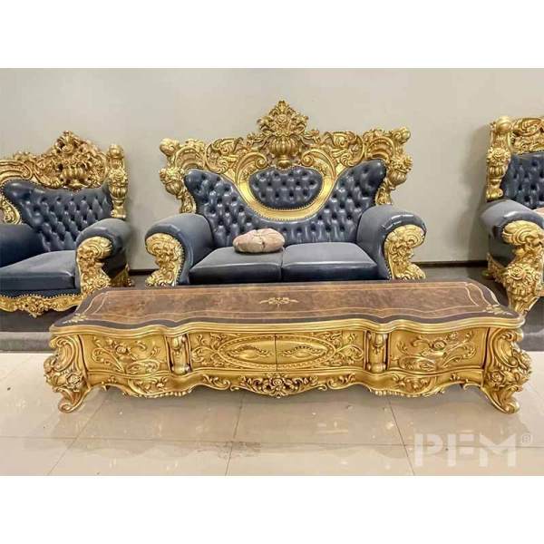 PFM customize royal interior livingroom classic sofa furniture set luxury apartment villa size solid wooden sofa decor