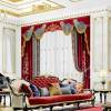 Royal luxury red velvet valance curtains classic blackout livingroom swags embroidery flower pattern curtains