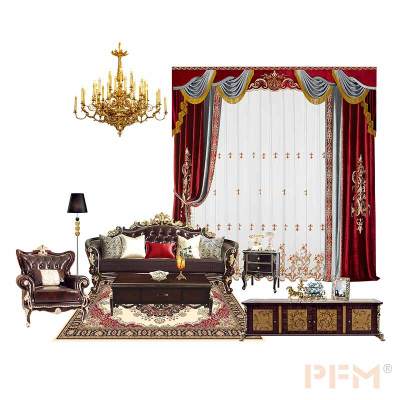 Royal luxury red velvet valance curtains classic blackout livingroom swags embroidery flower pattern curtains