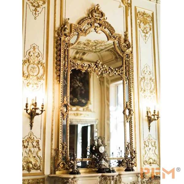 PFM custom baroque style carved brass frame Mirror classic golden brass glass mirror villa house decoration