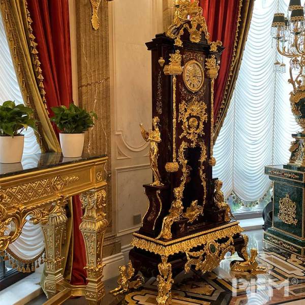 luxury Louis XVI style France antique floor Clock home decor retro marquetry brass wood floor clock for wholesale