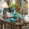 luxury villa antique blue brass vase retro table clock vintage brass candelabra metal house decoration set