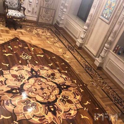Custom irregularity luxury parquet wooden flooring unique flower patten for livingroom