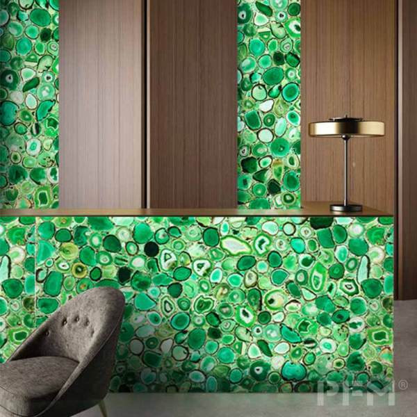 Natural green gemstone agate polish backlit LED Semi-Precious Stone丨wall panel decor丨countertop