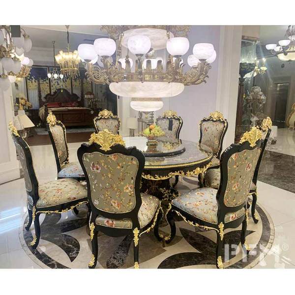 Royal Classic turntable pedestal dinner table 丨high-end round shape black gold table