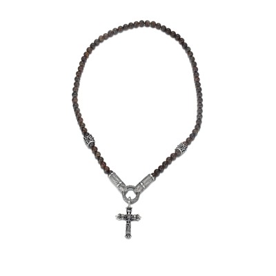 8mm bronzite beads necklace with stainless steel cross pendant